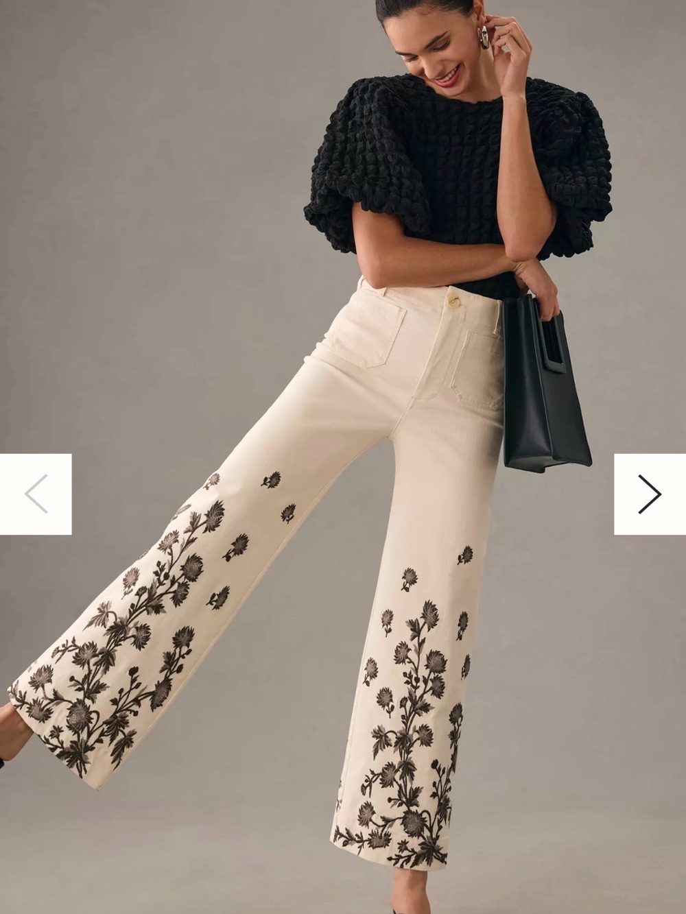 Anthropologie || Maeve Denim Colette Cropped Wide Leg Jeans Floral Embroidered